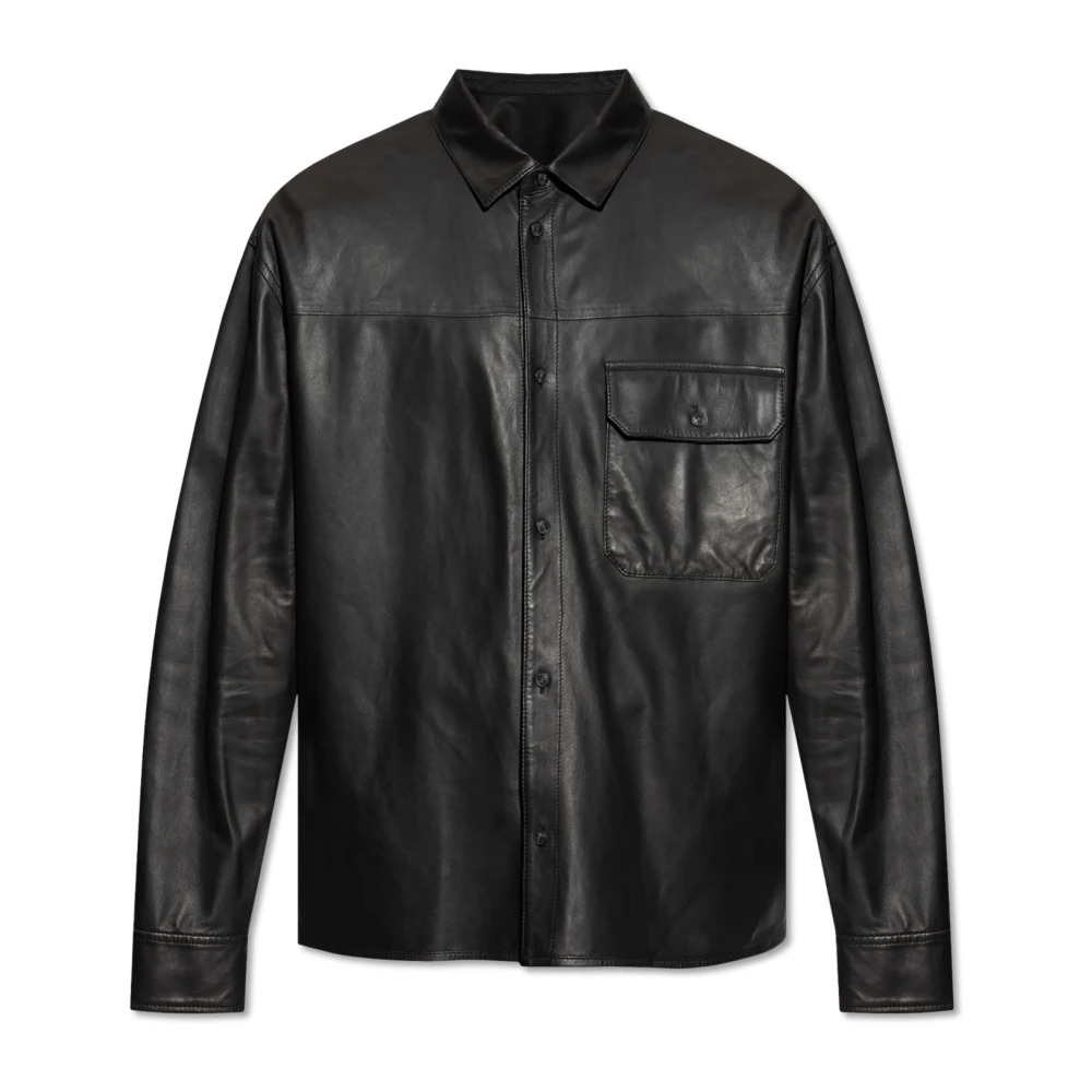 Emporio Armani Leren shirt Black Heren