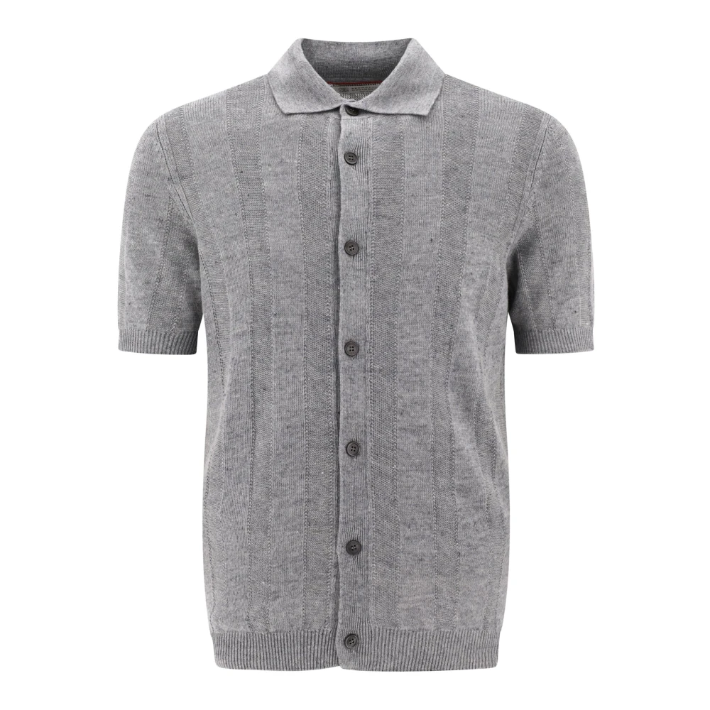 BRUNELLO CUCINELLI Gestructureerde Ribgebreide Shirt Gray Heren