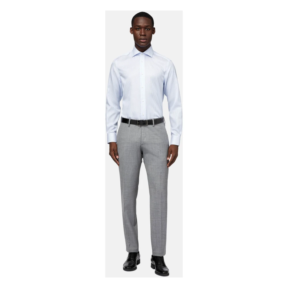 Boggi Milano Slim Fit Gestreept Katoenen Dobby Overhemd Blue Heren
