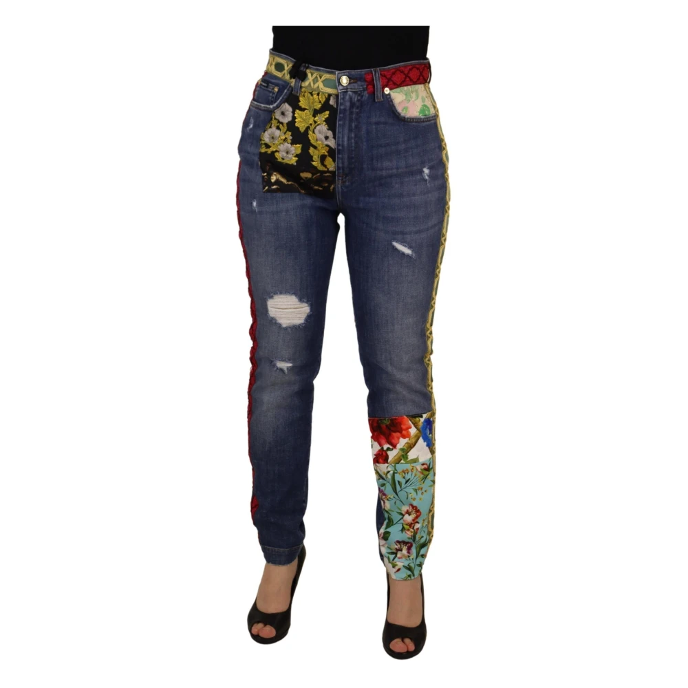 Dolce & Gabbana Women's Blue Patchwork High Waist Denim Jeans - Skinny Fit Jeans - M - Jeans