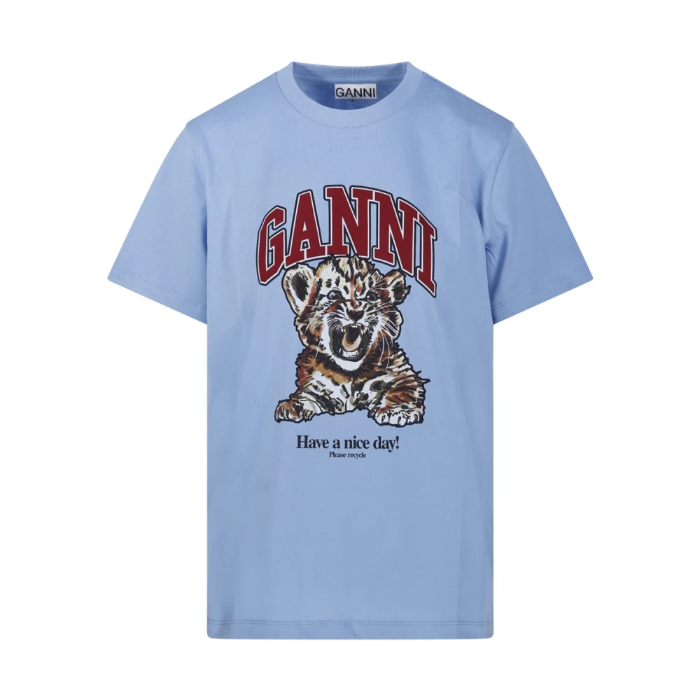 Ganni Women's Blue T-Shirts, L, Basic Jersey Tiger Relaxed T-Shirt