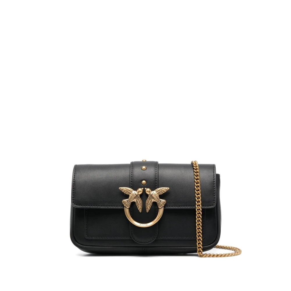 Pinko Zwarte leren crossbodytas Black Dames