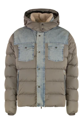 Huva dunjacka med denimdetaljer
