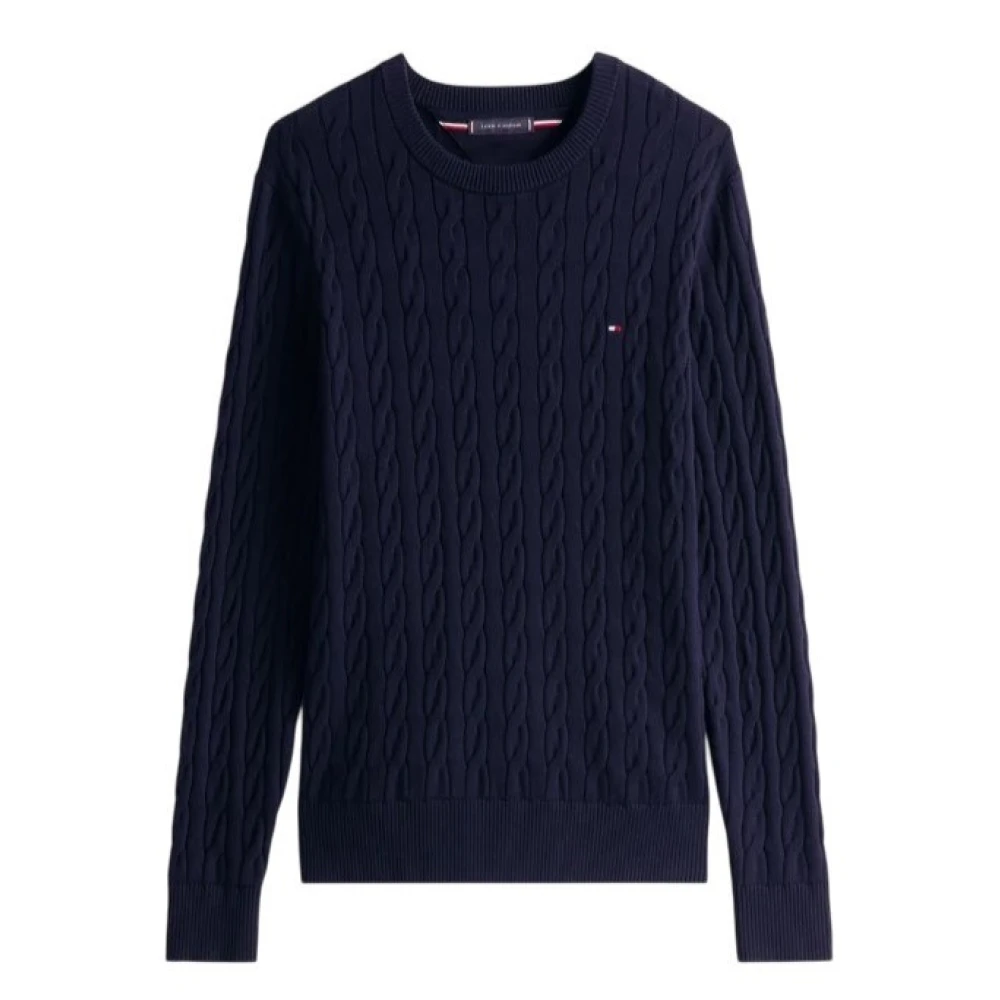 Tommy Hilfiger Men's Blue Round-Neck Knitwear, 2XL, Cable Knit Crew Neck Jumper