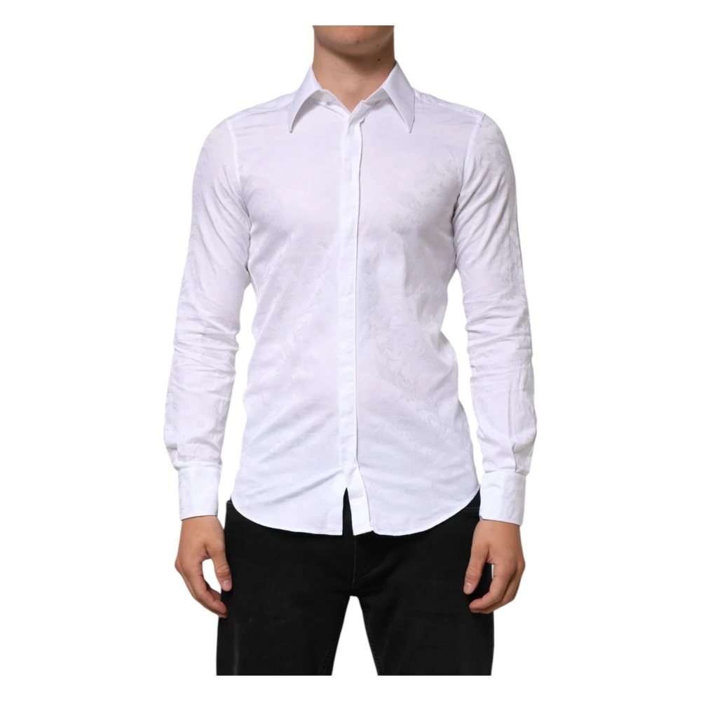 Dolce & Gabbana Men's White Cotton Paisley Jacquard Shirt - Formal Shirts - Xs - Shirts