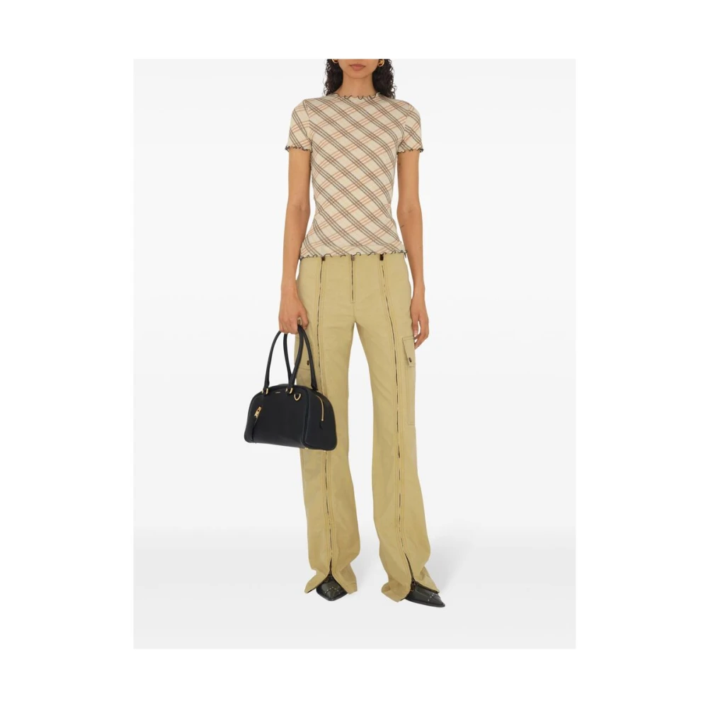 Burberry Geruite Katoenen T-shirt Beige Dames