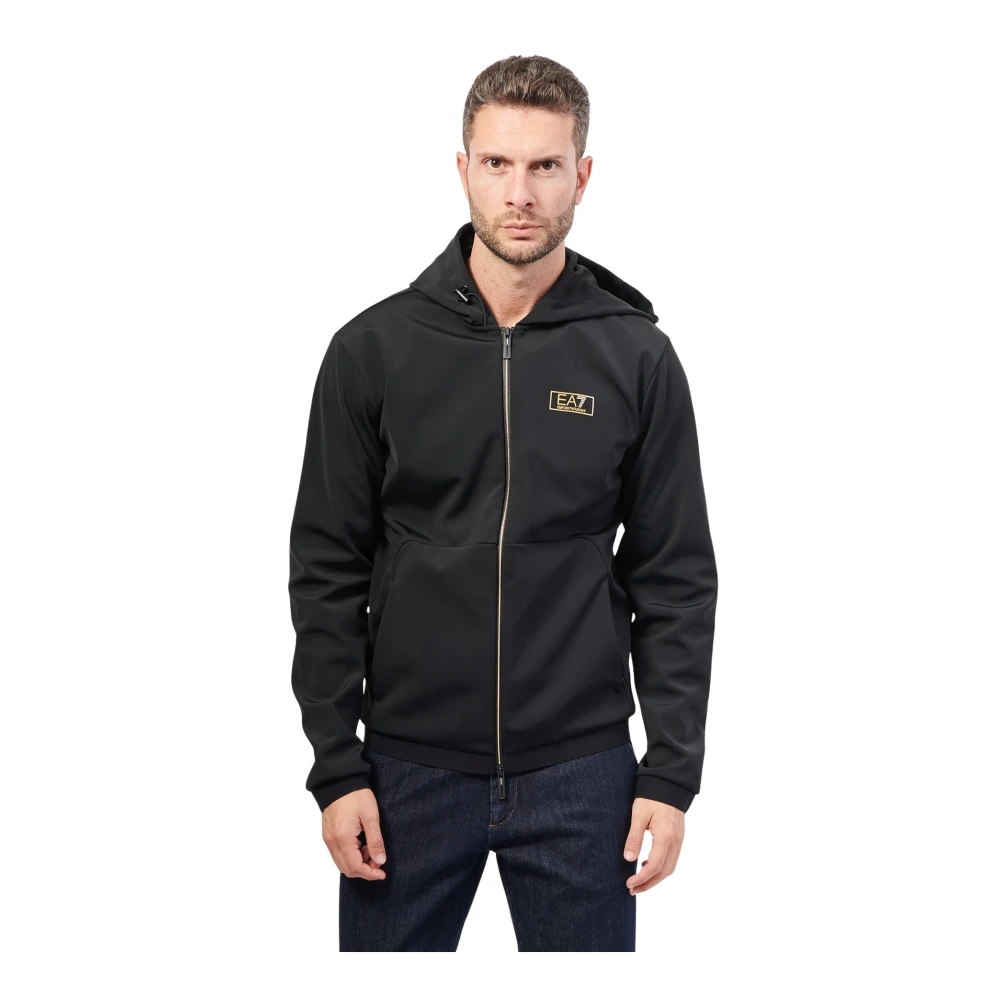 Emporio Armani Zwarte hoodie met volledige rits Black Heren