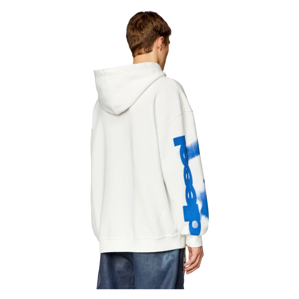 Diesel Distressed hoodie with smudgy print White Heren