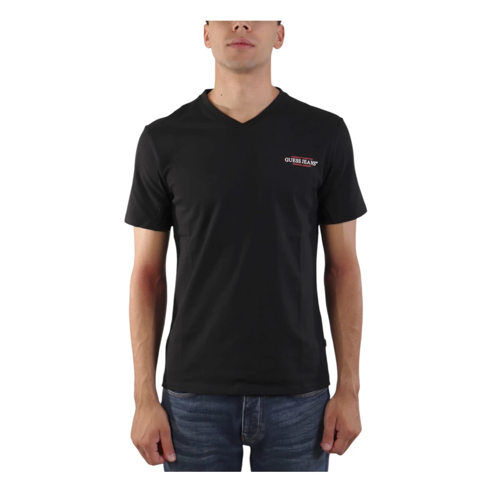 Guess Biologisch katoen V-hals Slim Fit T-shirt Black Heren