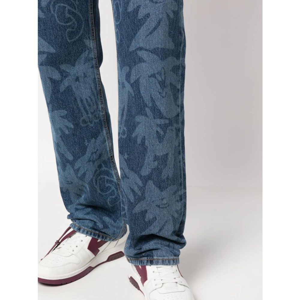 Palm Angels Palmboomprint Jeans Blue Heren