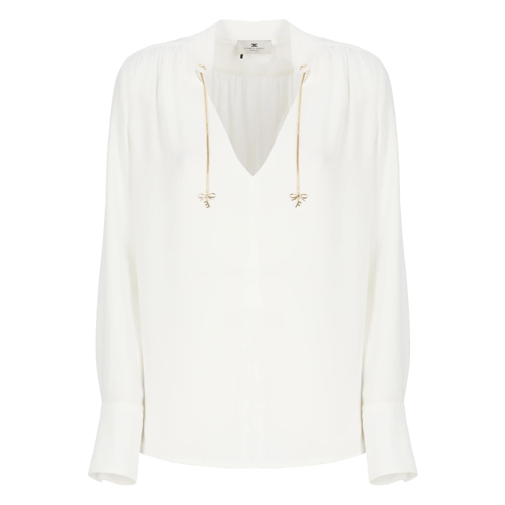Elisabetta Franchi Ivoor Viscose Shirt met Charms Beige Dames