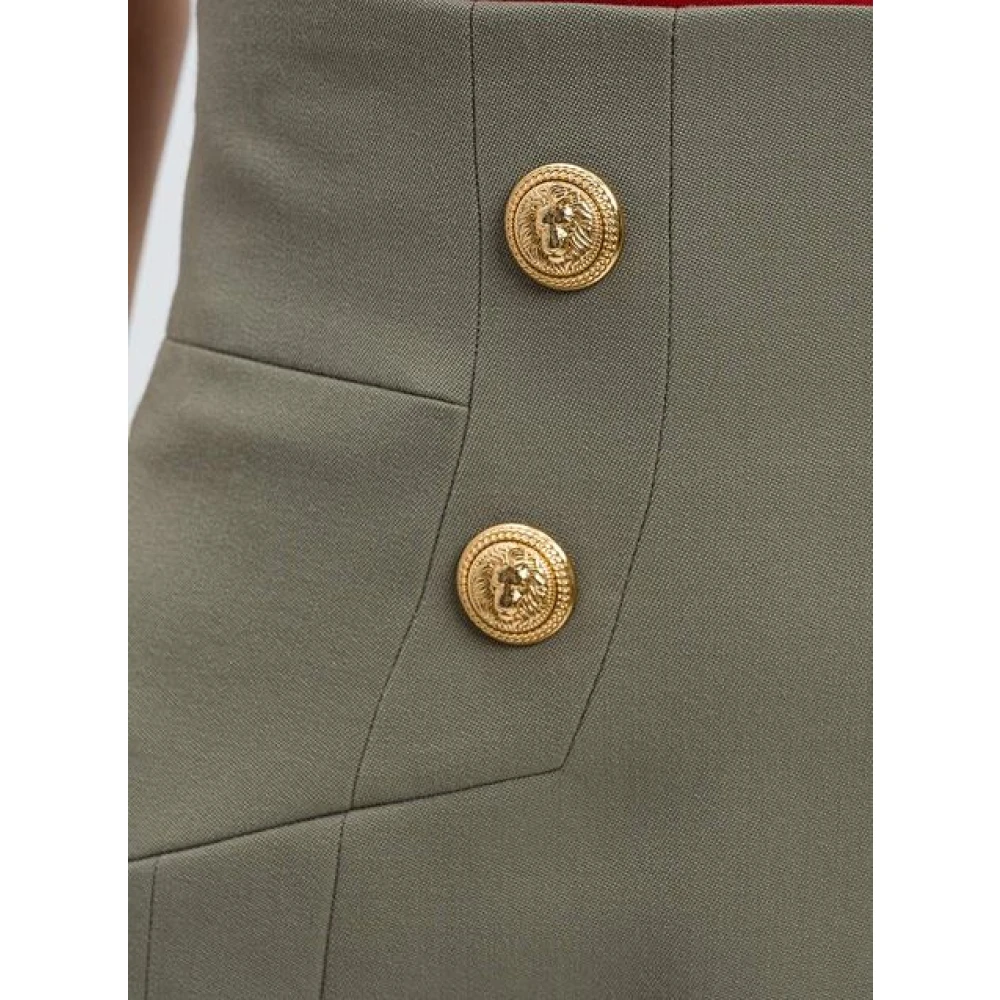 Balmain Hoge taille wollen rok met gouden knopen Green Dames