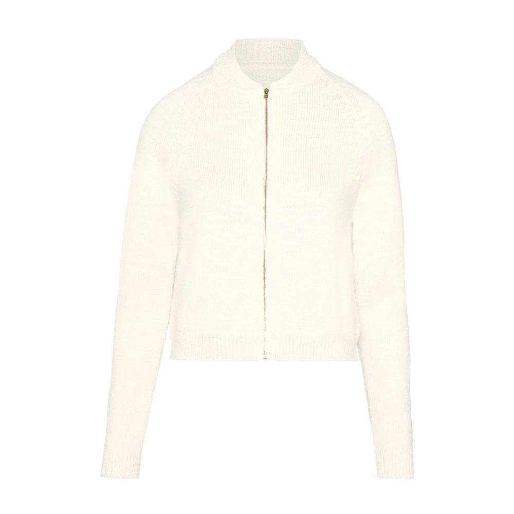 Maison Margiela Vit Ull Cardigan med Dragkedja White, Dam