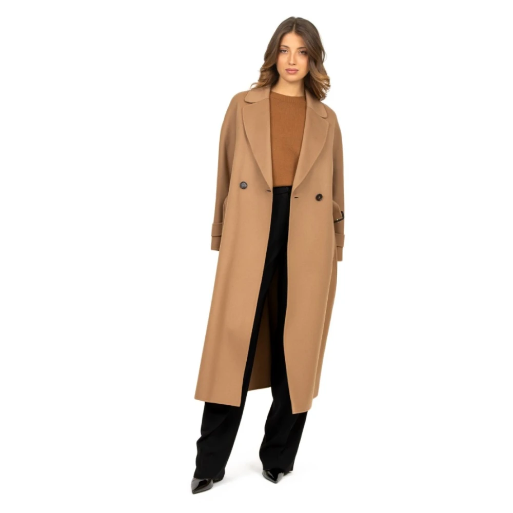 Max Mara Kameel Wollen Jas Dubbel-Borst Handgemaakt Brown Dames