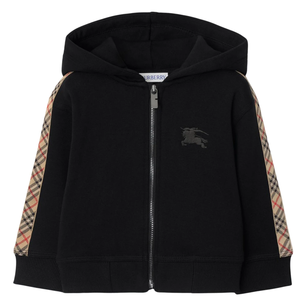 Burberry Men's Black Check Tape Zip Up Top In