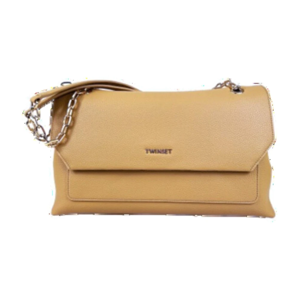Twinset Schoudertas van glad kalfsleer met metalen Oval T-logo Beige Dames