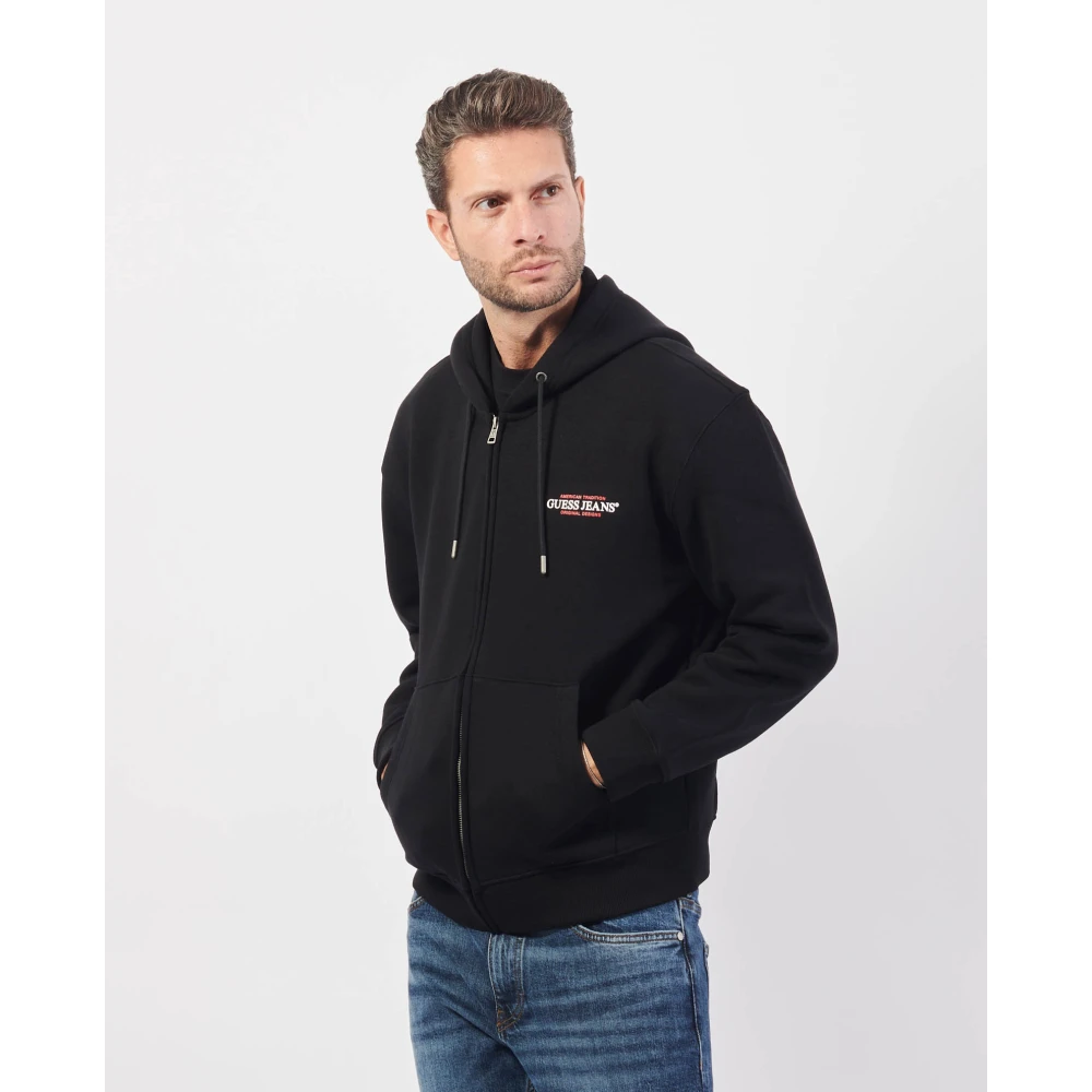 Guess Zwarte Hoodie Met Rits Black Heren