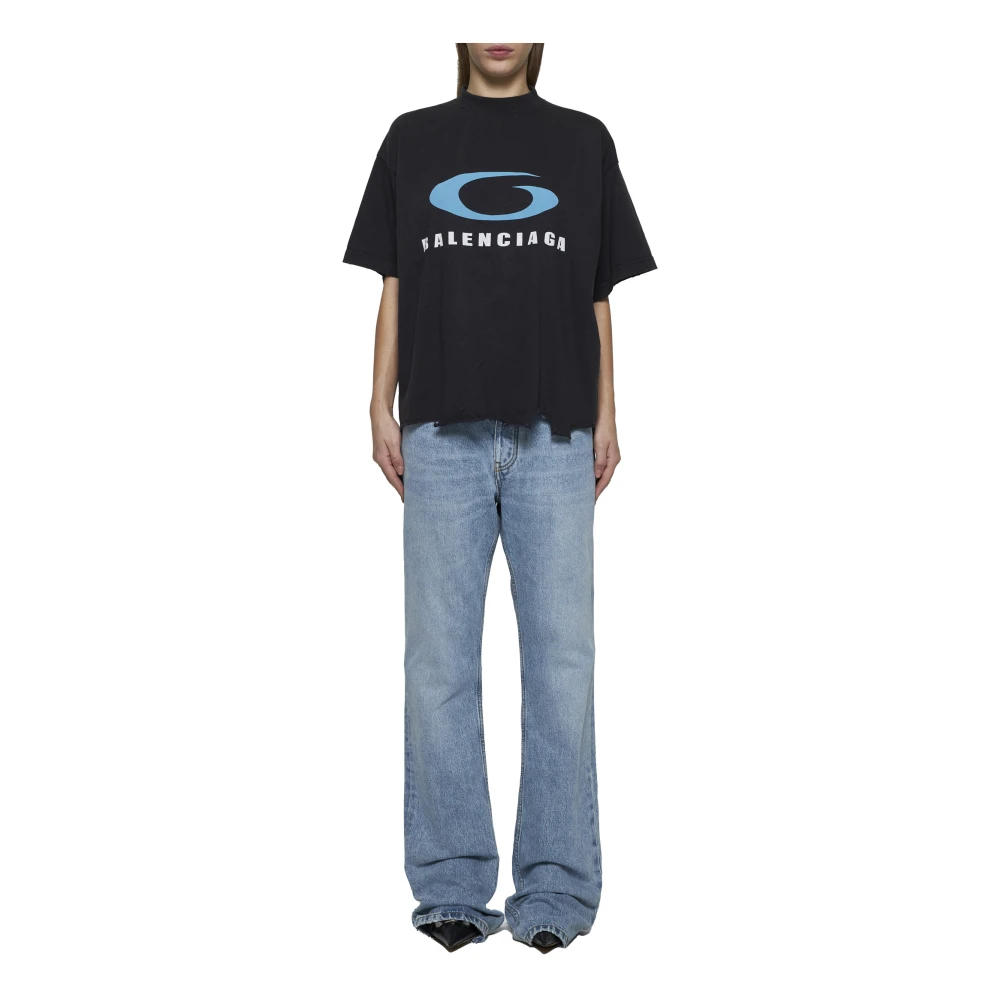 Balenciaga Zwart Katoenen Logo Print T-shirt Black Dames