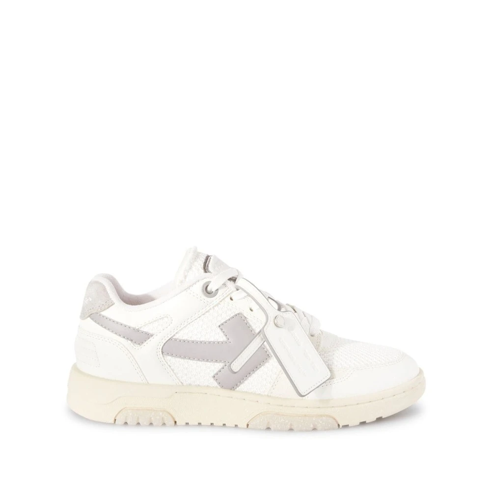 Off White Grå Mesh Sneakers med Läderdetaljer White, Dam