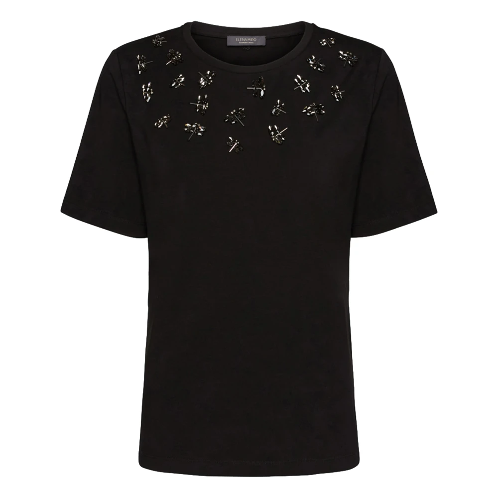 Elena Mirò Casual Katoenen T-Shirt in Zwart Black Dames