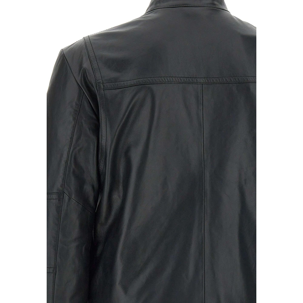 Peuterey Zwarte leren jas Saguaro Fw10 Black Heren