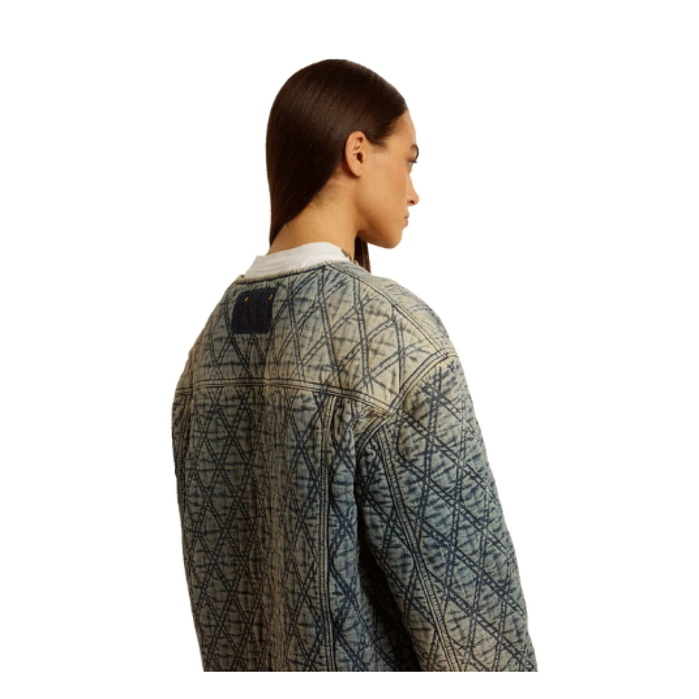 Golden Goose Stonewashed denim gewatteerde jas distressed stijl Blue Dames
