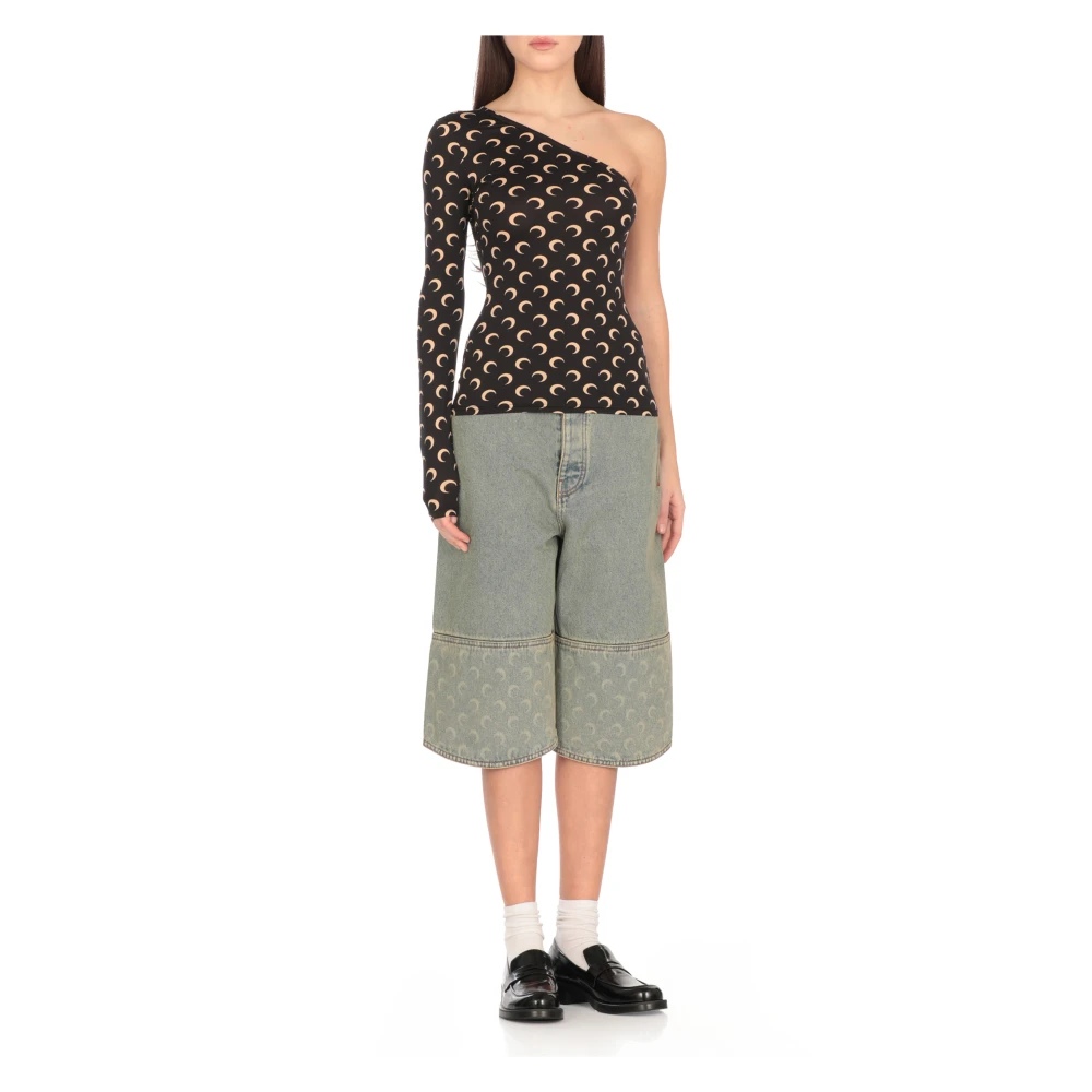 Marine Serre Zwart Moon Logo T-shirt Black Dames