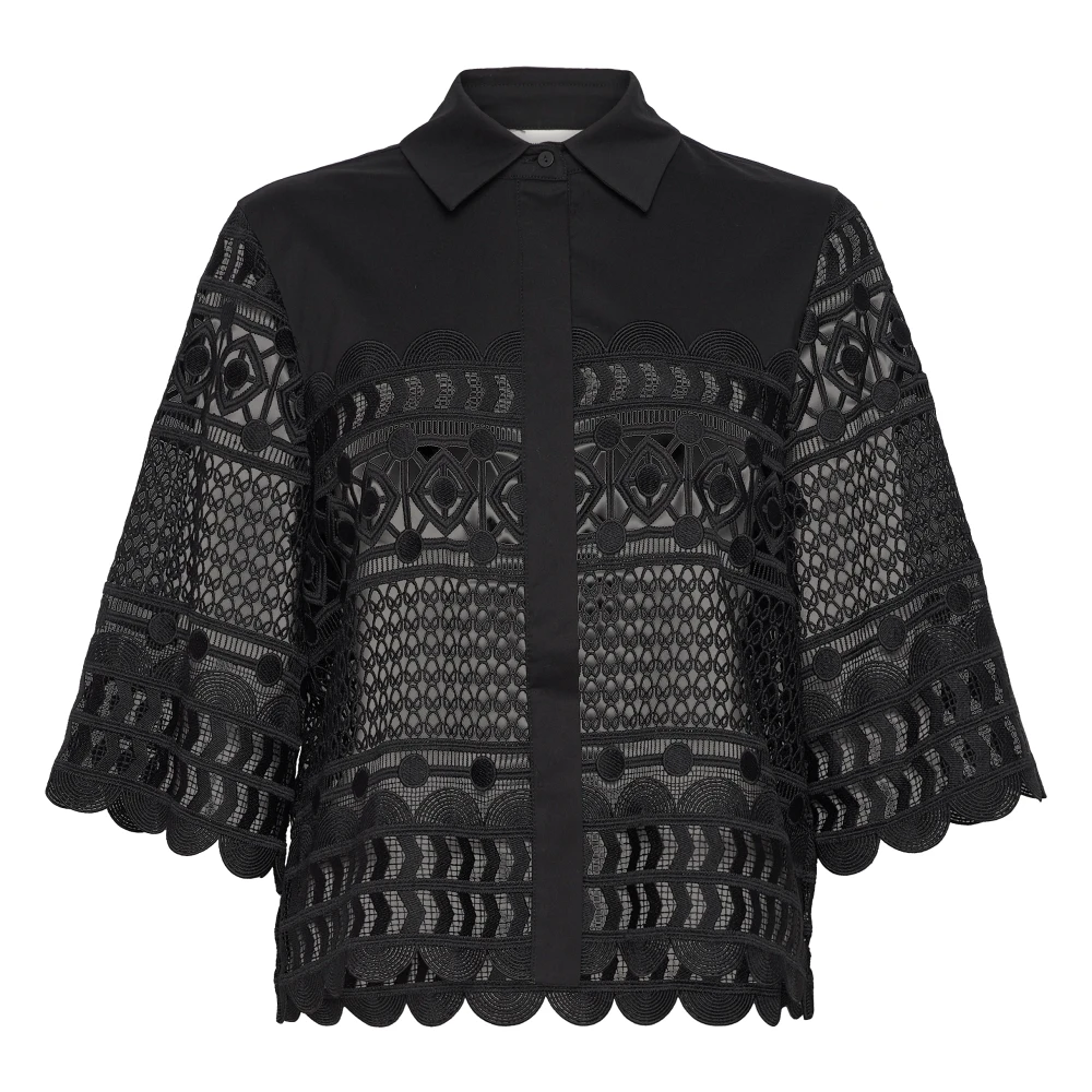 Copenhagen Muse Premium Kant Shirt met Verborgen Voorknoppen Black Dames