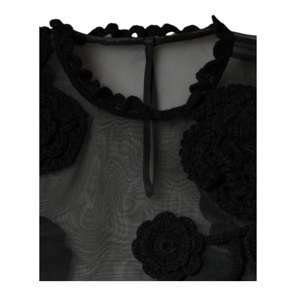 Dolce & Gabbana Bloemen Mesh Lange Mouw Blouse Black Dames
