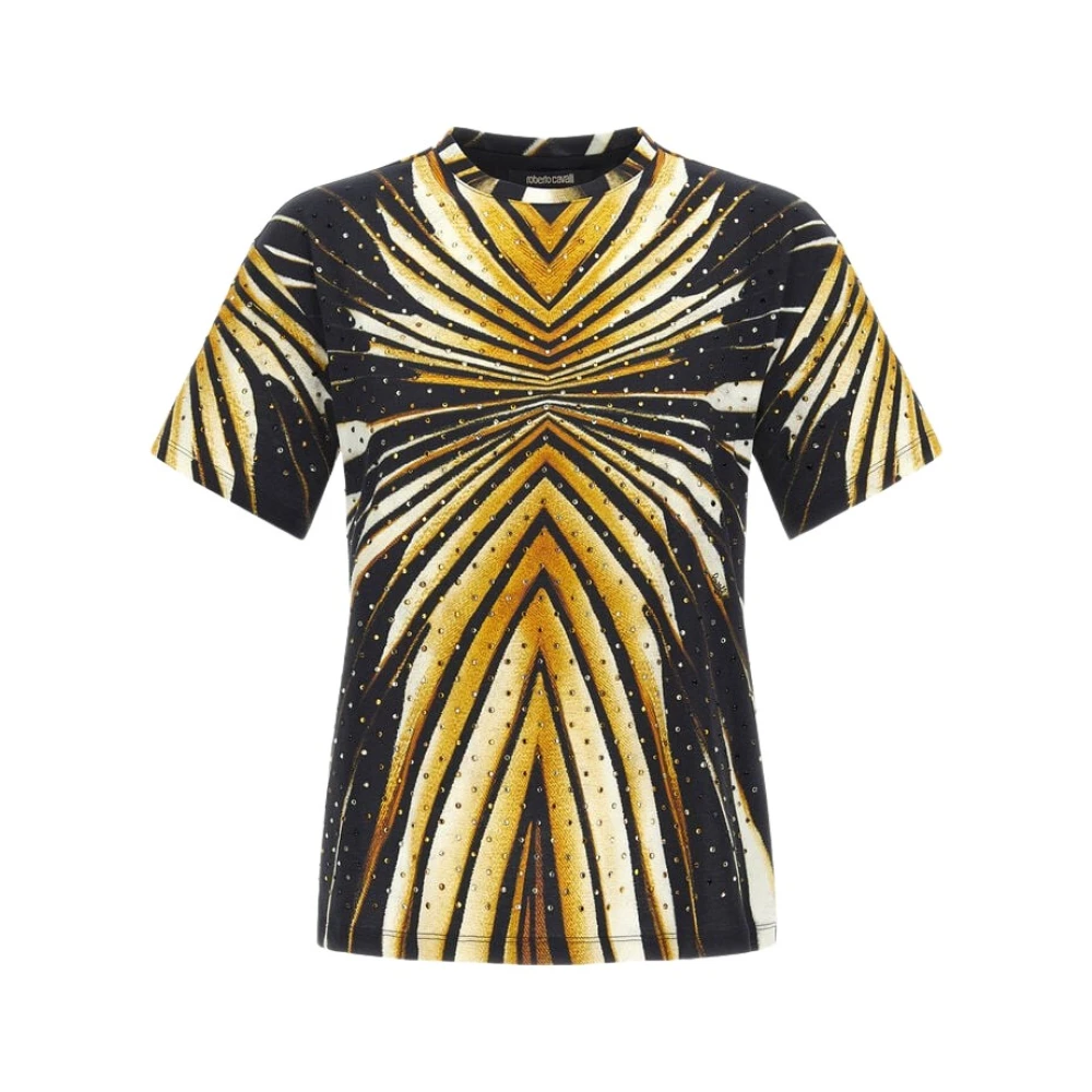 Roberto Cavalli Women's Yellow T-Shirts, M, Ray Of Gold Print T-Shirt