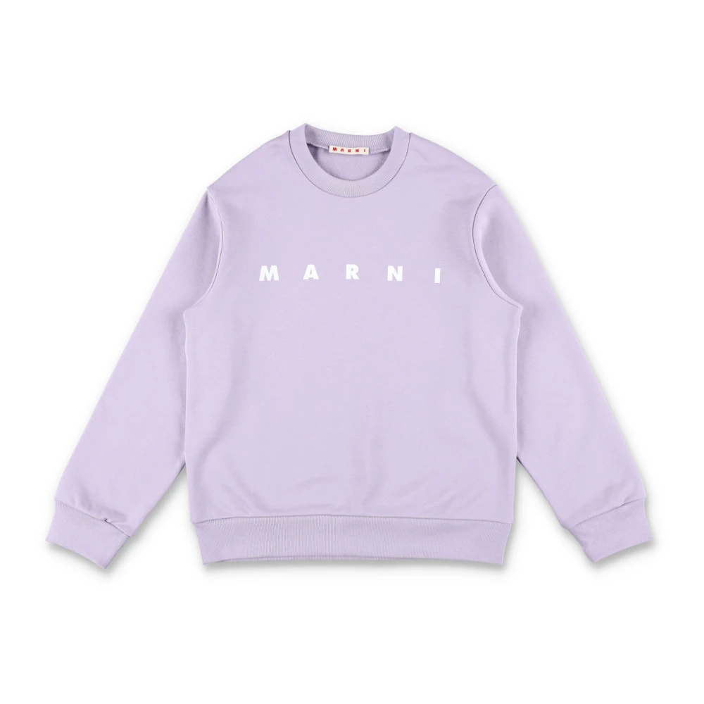 Marni Girls Purple Kids Sweatshirts, 14 Y, Logo-Print Crewneck Sweatshirt