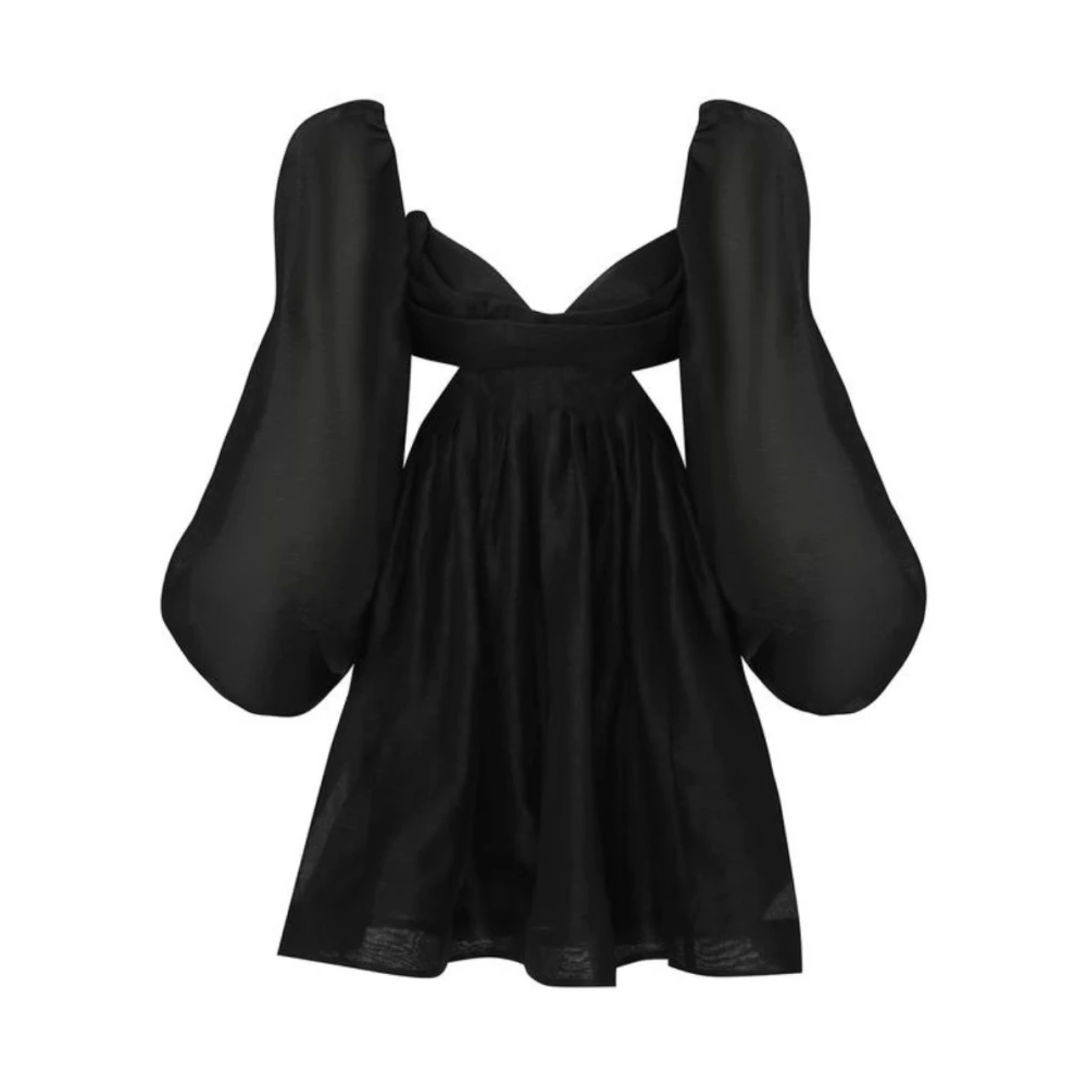 Zimmermann Zwart Zijde Linnen Organza Bralette Jurk Black Dames