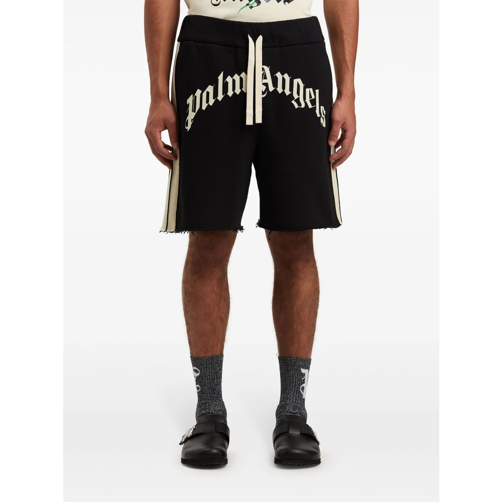 Palm Angels Gebogen Logo Track Sweatshorts Black Heren