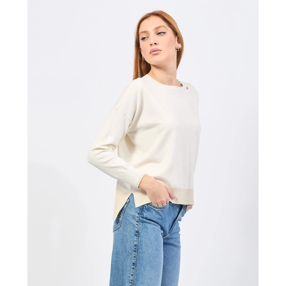 Gaudi Witte Trui Boothals Lange Mouw Beige Dames