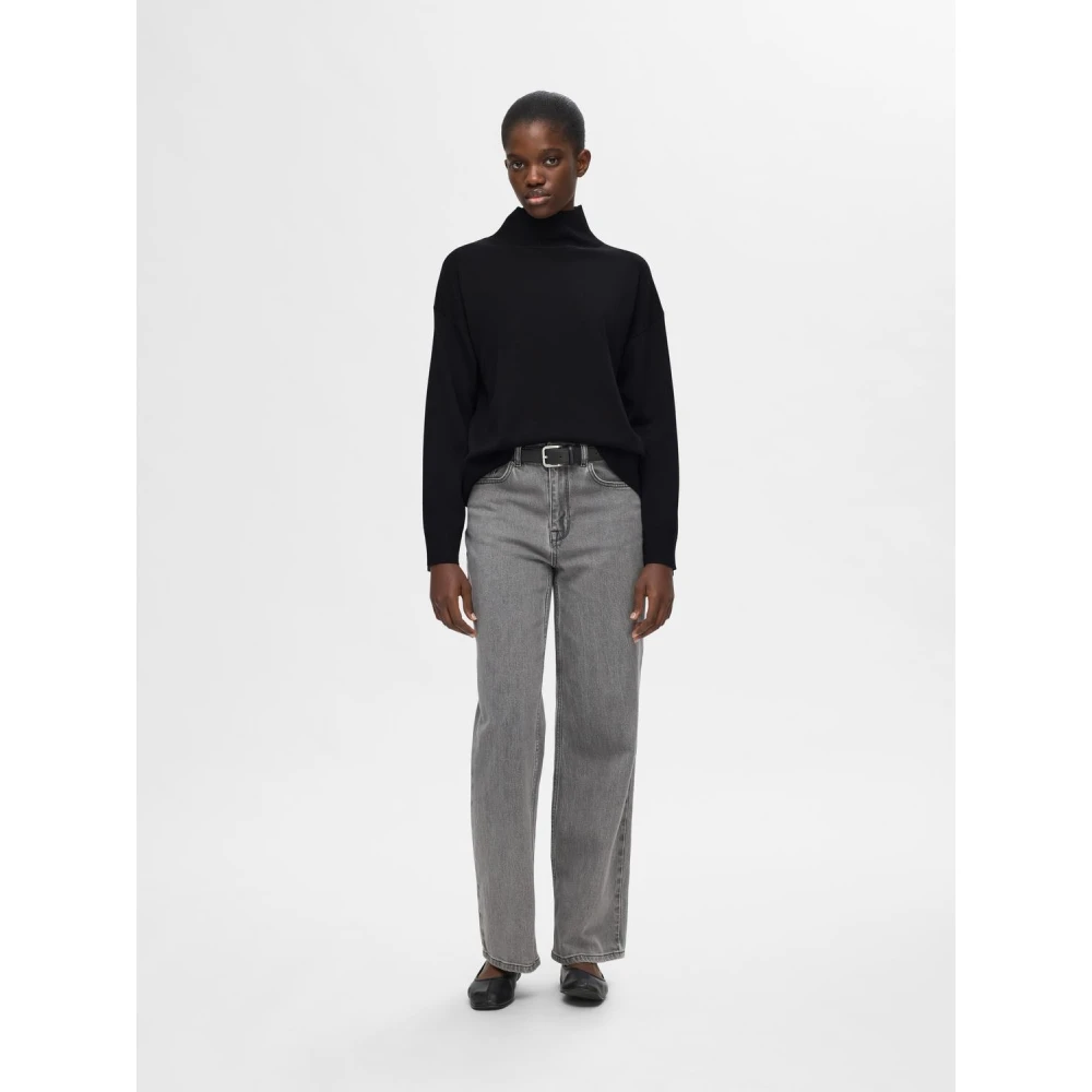 Selected Femme Merino Wol Coltrui Zwart Black Dames