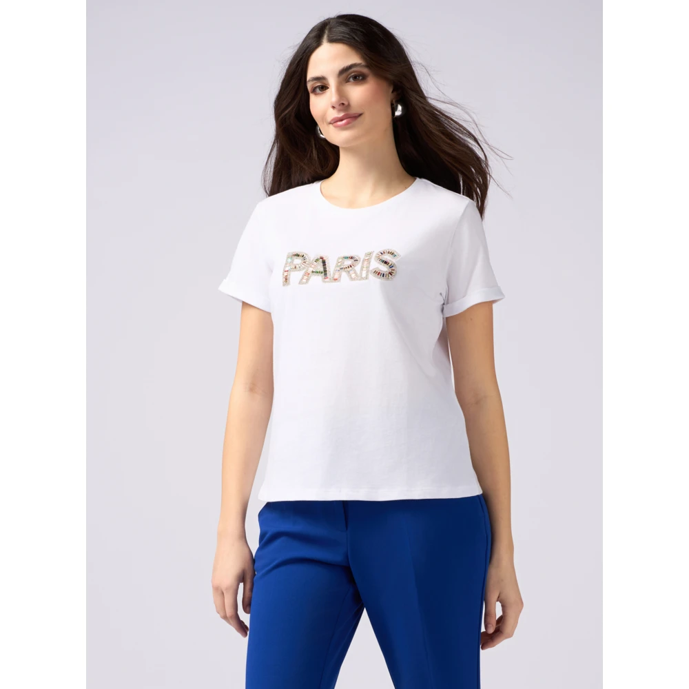 Oltre T-shirt in jersey met sierapplicatie White Dames