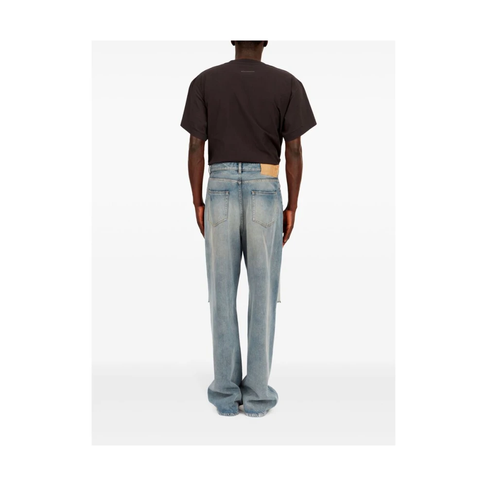 MM6 Maison Margiela Indigo Blauw Stonewashed Gescheurde Wide Leg Jeans Blue Heren