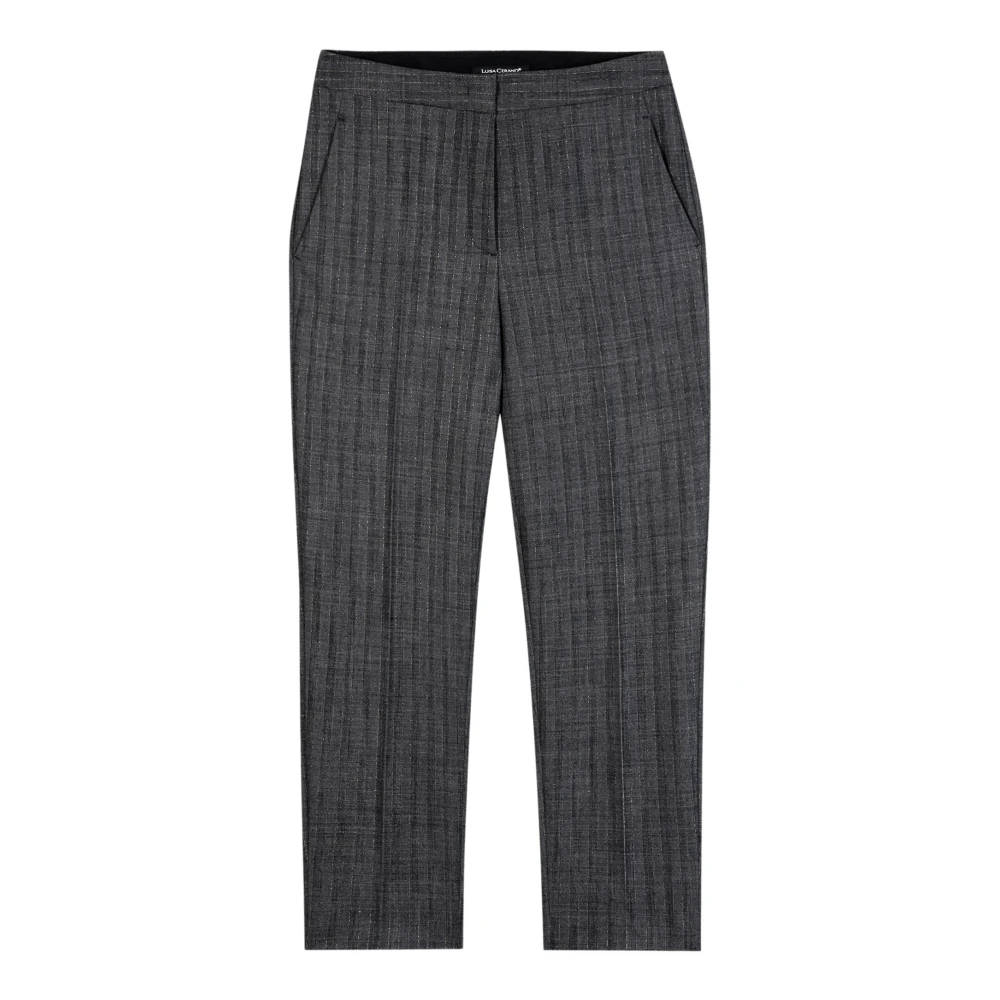 Luisa Cerano Women's Gray Cropped Trousers, L, Pinstripe-Tapered-Trousers, Metallic Pinstripe
