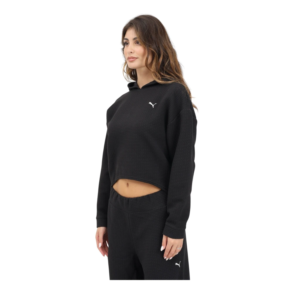 PUMA Texturerad Studio Hoodie Svart Kvinnor Black, Dam