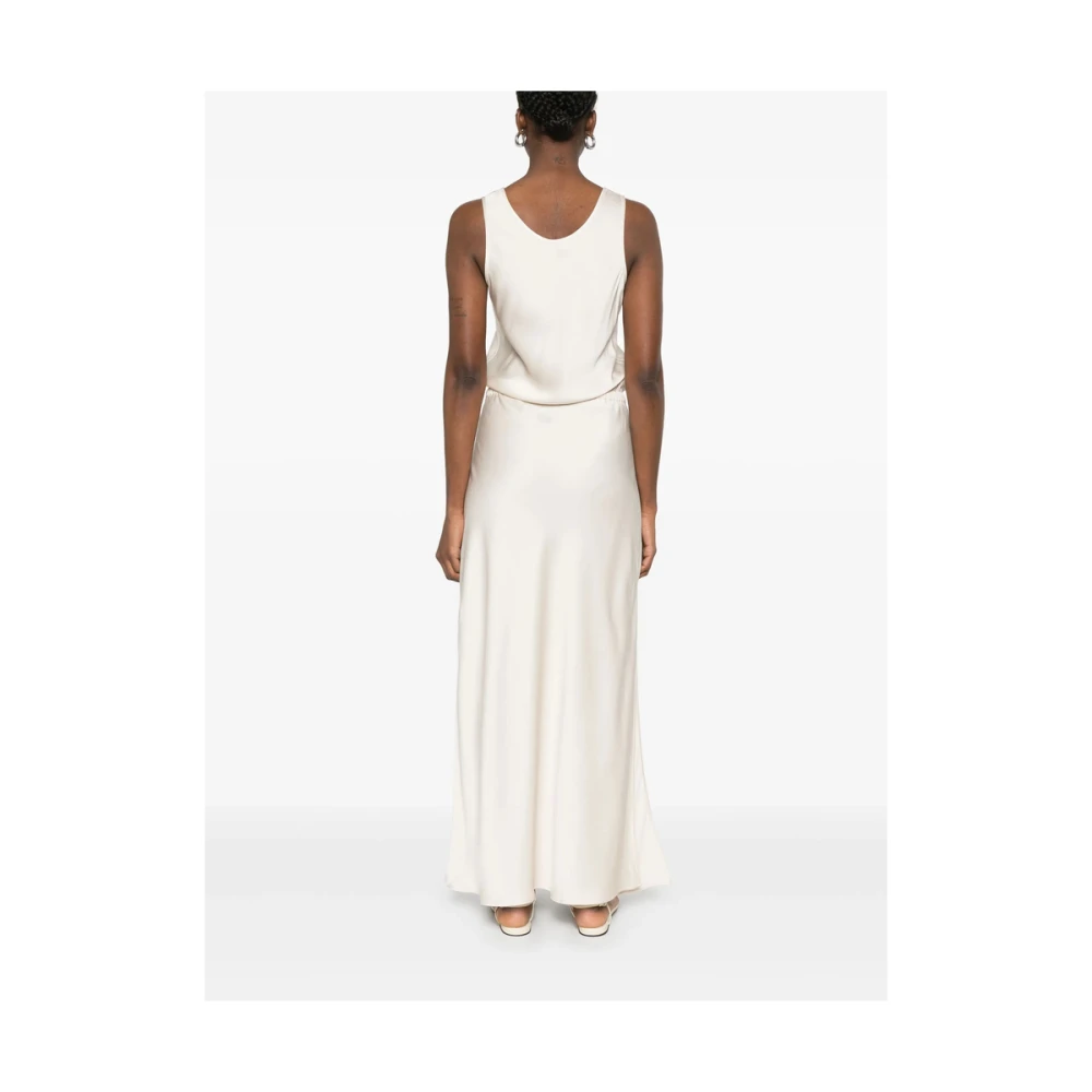 BRUNELLO CUCINELLI Beige Mouwloze Jurk met Zijdelingse Splitten Beige Dames