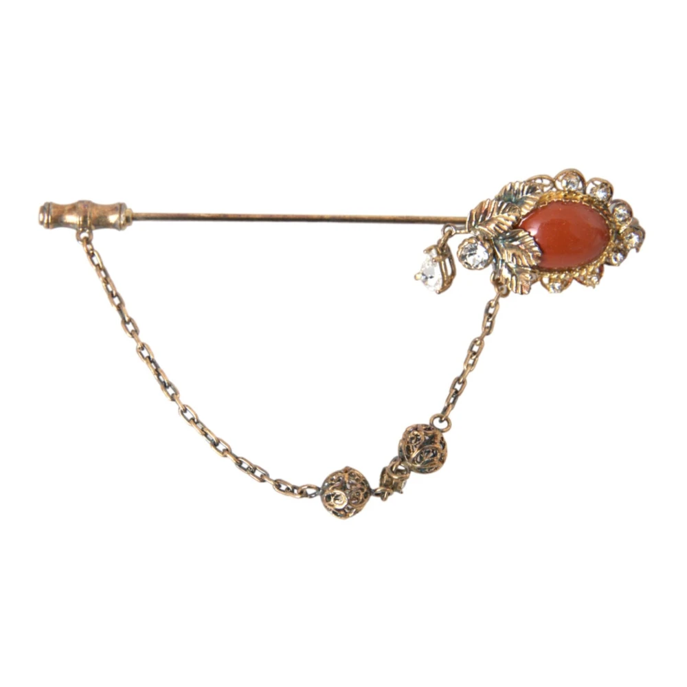 Dolce & Gabbana Unisex Gold Crystal Chain Pin Brooch
