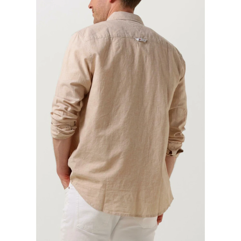 Tommy Jeans Casual Linnen Blend Overhemd Beige Heren