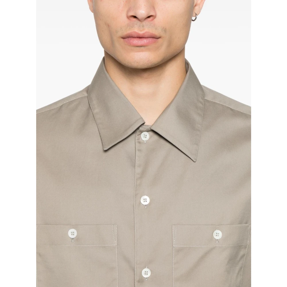 BRUNELLO CUCINELLI Geplooide Blouse Beige Knoopsluiting Brown Heren