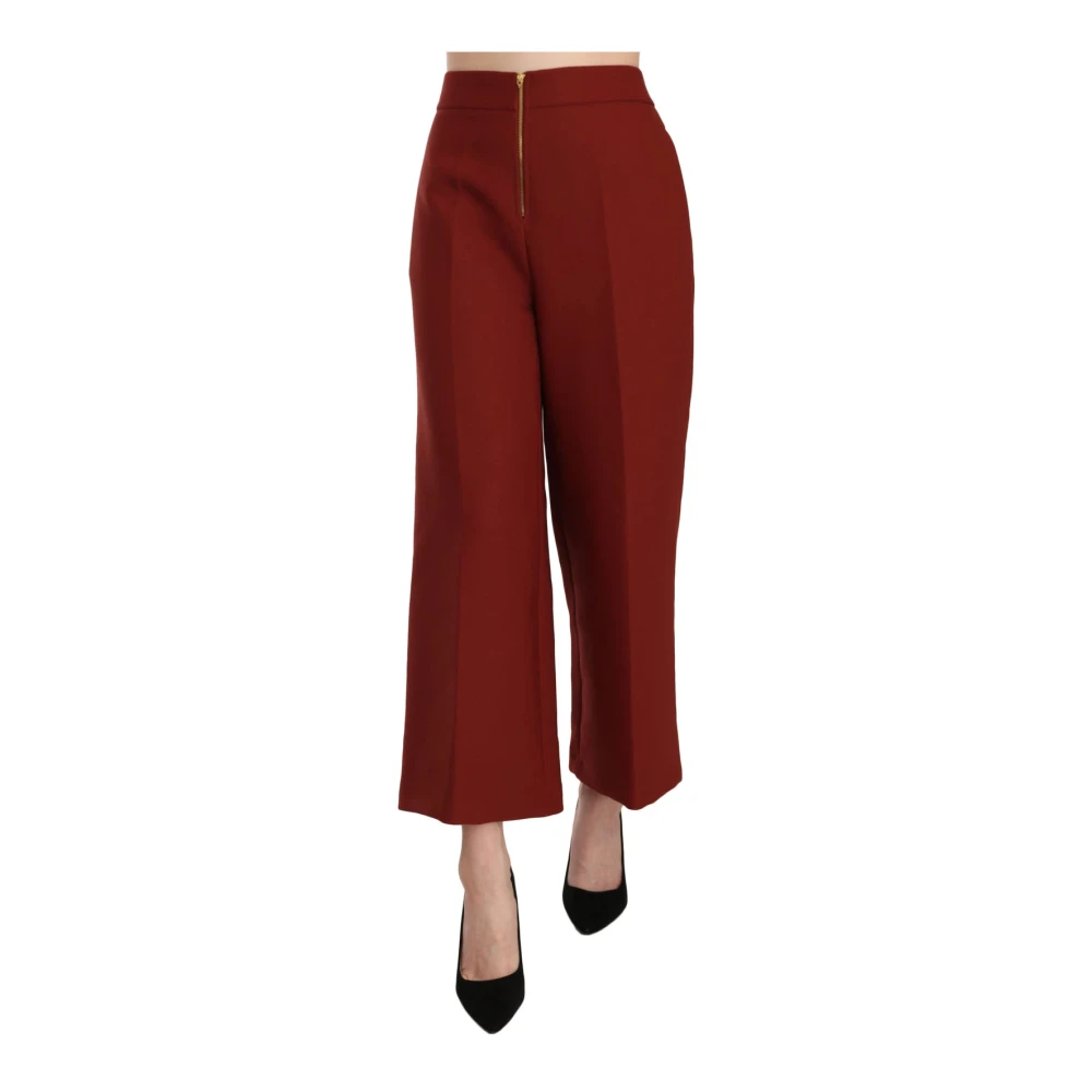 Jucca Women's Red Cropped Trousers, M, High Waist Cropped Fla Trouser Trousers