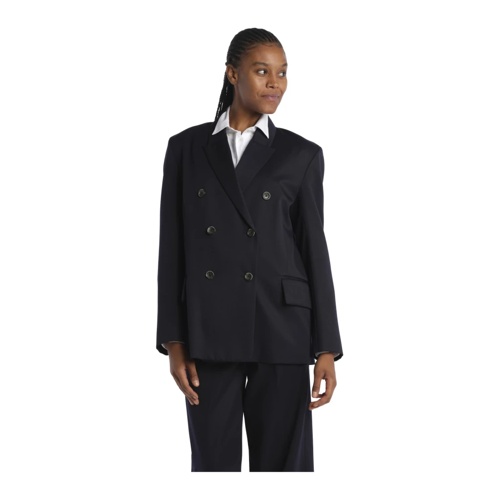 Nine In The Morning Blauwe Tartan Double Breasted Blazer Blue Dames