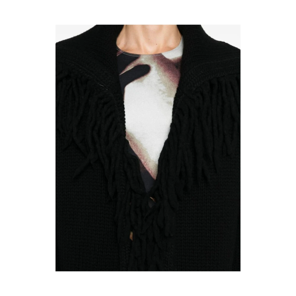 Dries Van Noten Zwarte Chunky Gebreide Fringe Sweater Black Heren