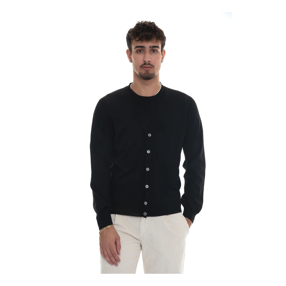 Hindustrie Merino Wol Knoop Cardigan Slim Fit Black Heren