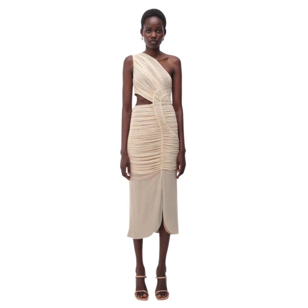 Simkhai Doorschijnende Overlay Midi Jurk met Uitsnede Beige Dames