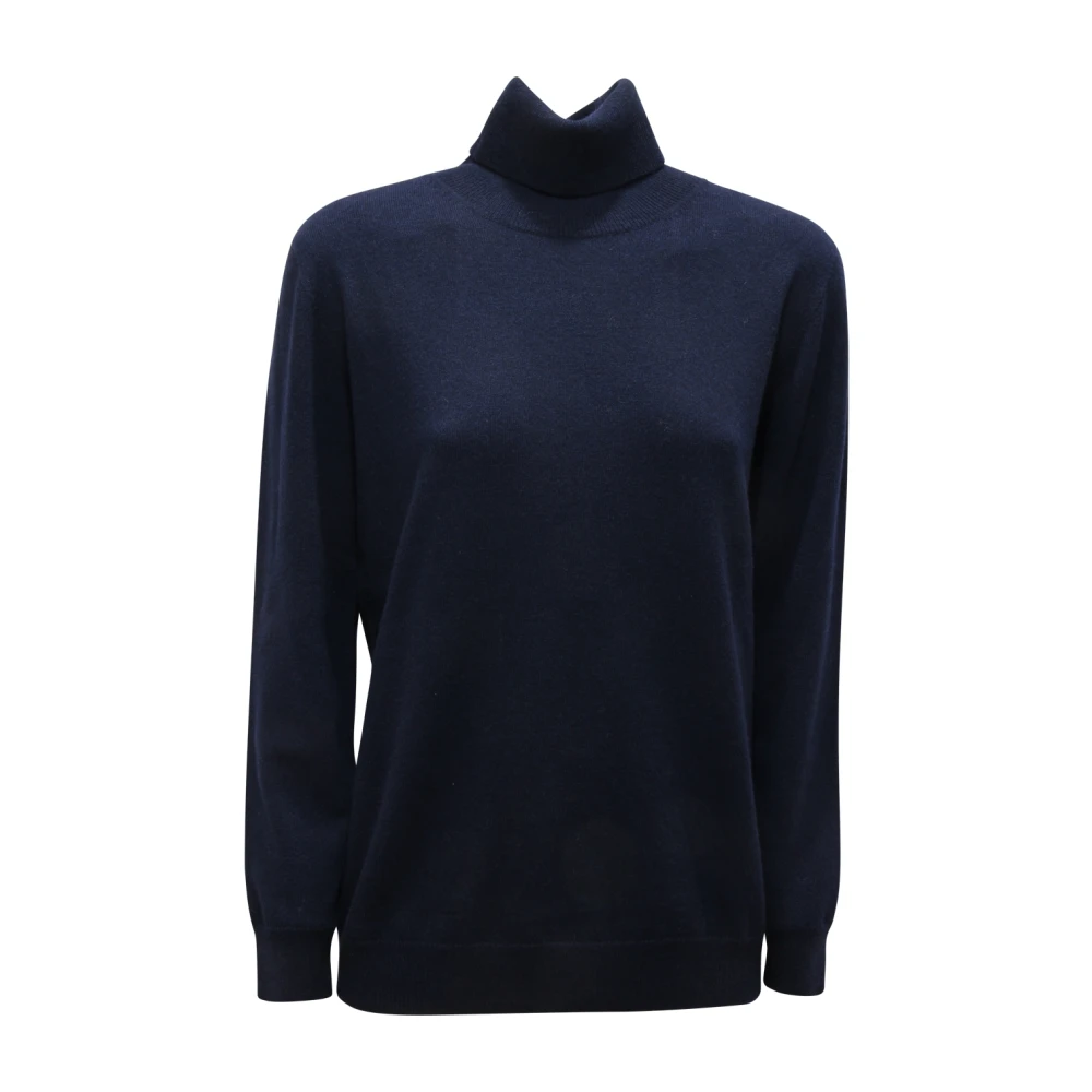 Kangra Women's Blue Luxury Wool Cashmere Turtleneck Sweater