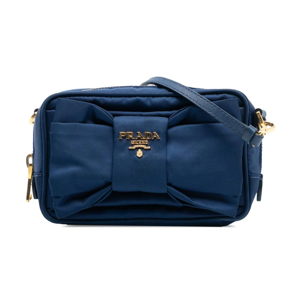 Prada Vintage Women's Blue Pre-Owned Elegant Bow Detail Shoulder Bag